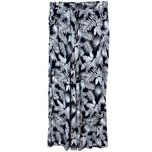 Onia Black White Viscose Tropical Print Split Hem Wide Flowy Pants Size‎ M